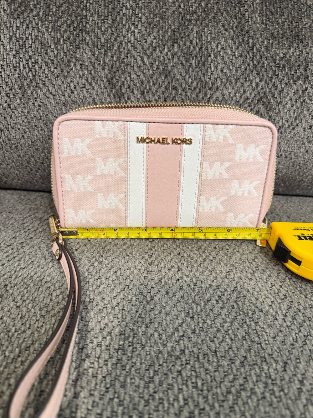 Michael Kors Pink and White MK Logo Zip Wristlet